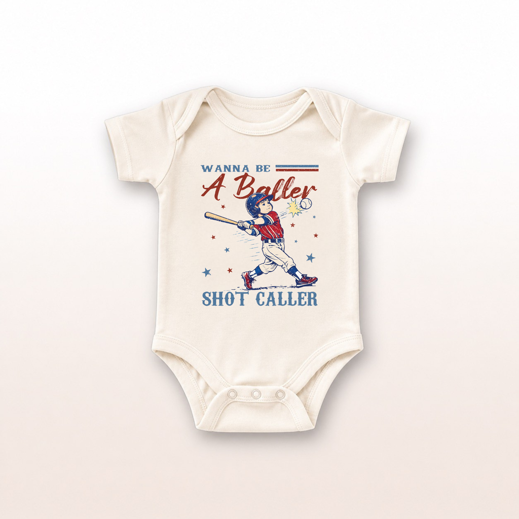 Baby Baseball Bodysuit Wannabe A Baller Shot Caller Vintage Sports Infant Onesie by Lucy Lou & Emma Sue