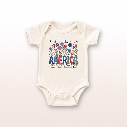 America is Beautiful Floral Onesie by Lucy Lou & Emma Sue