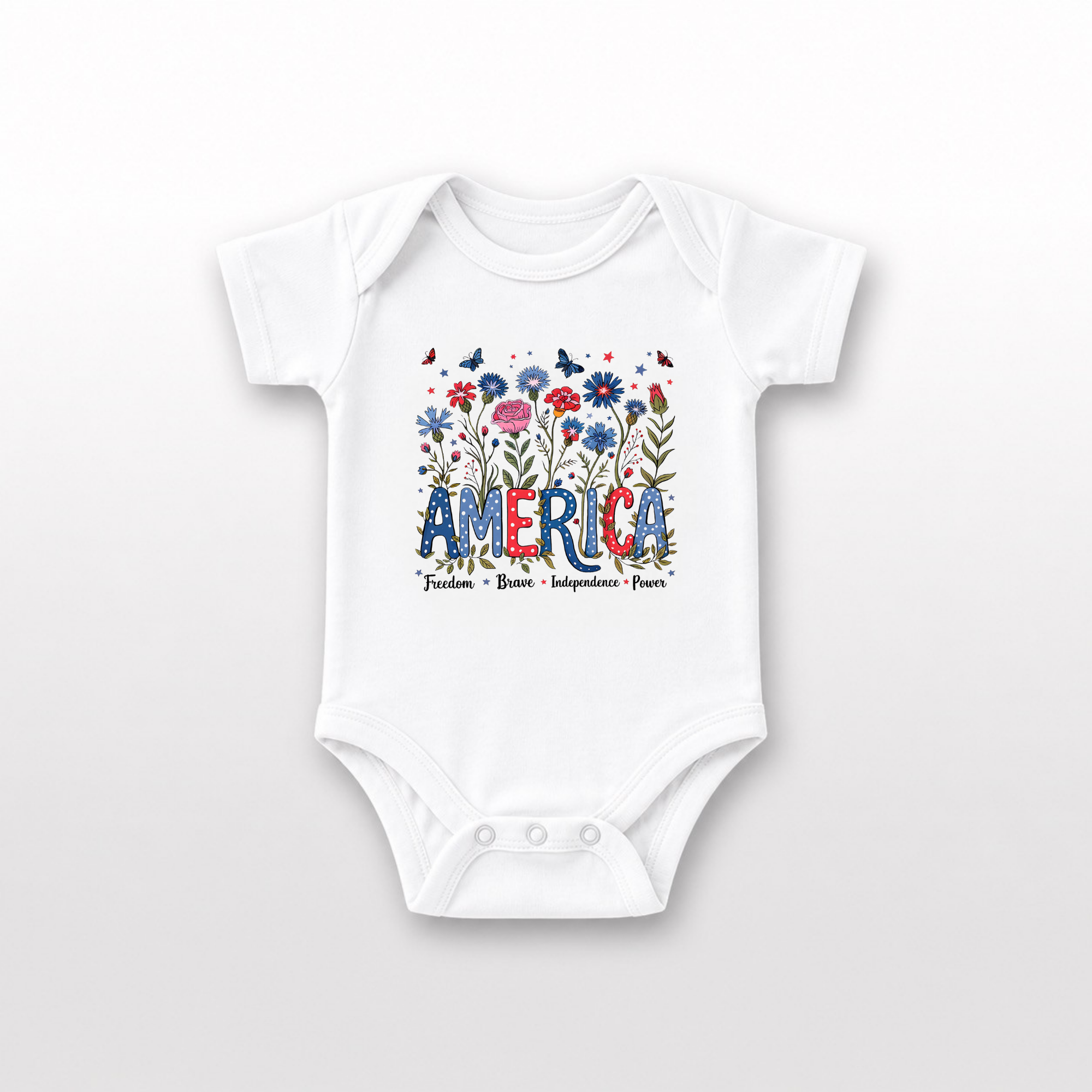 America is Beautiful Floral Onesie by Lucy Lou & Emma Sue