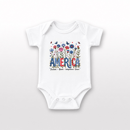 America is Beautiful Floral Onesie by Lucy Lou & Emma Sue