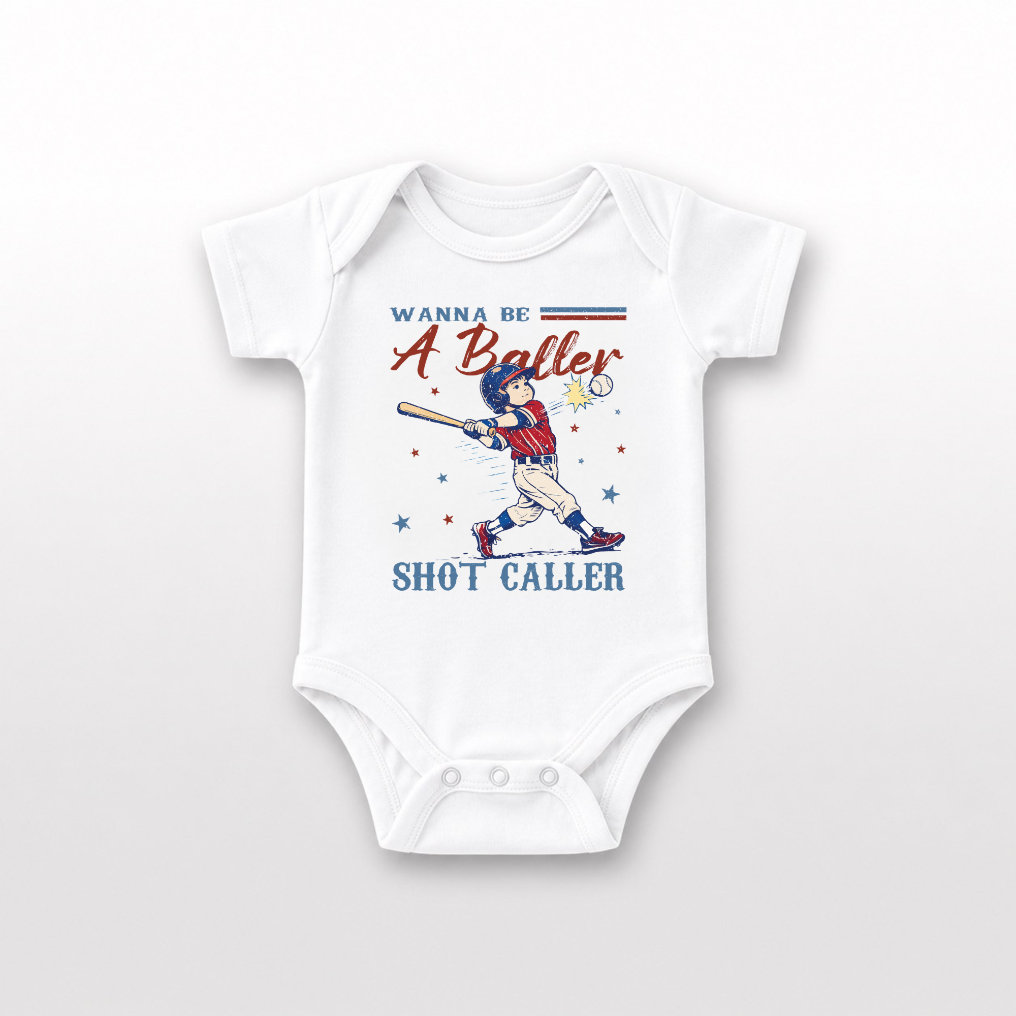 Baby Baseball Bodysuit Wannabe A Baller Shot Caller Vintage Sports Infant Onesie by Lucy Lou & Emma Sue