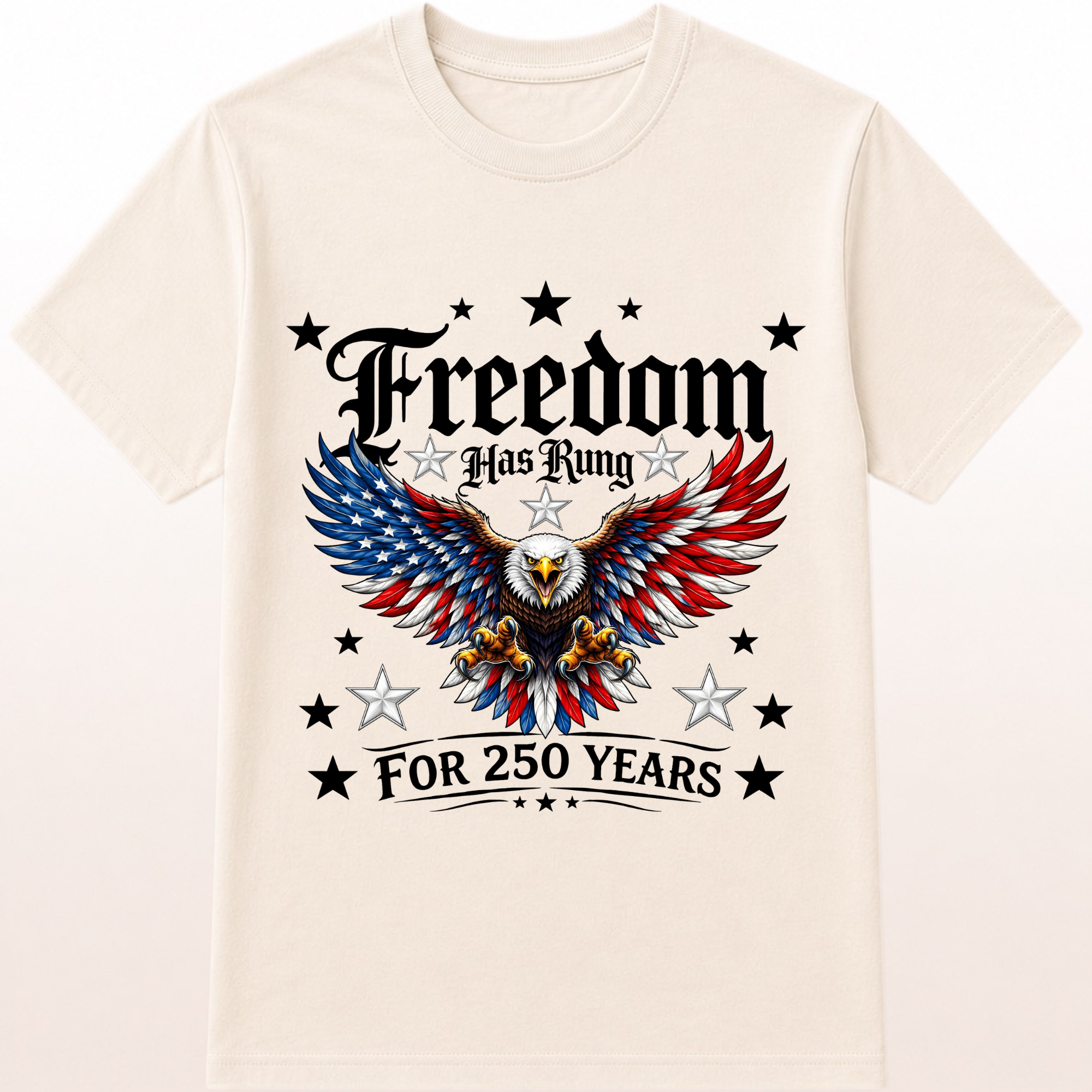 Freedom Has Run Eagle Patriotic 250 Years Independence Tee by Printify