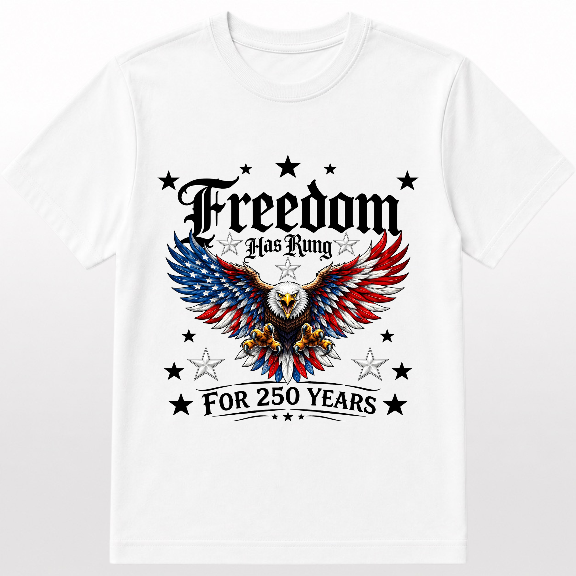Freedom Has Run Eagle Patriotic 250 Years Independence Tee by Printify