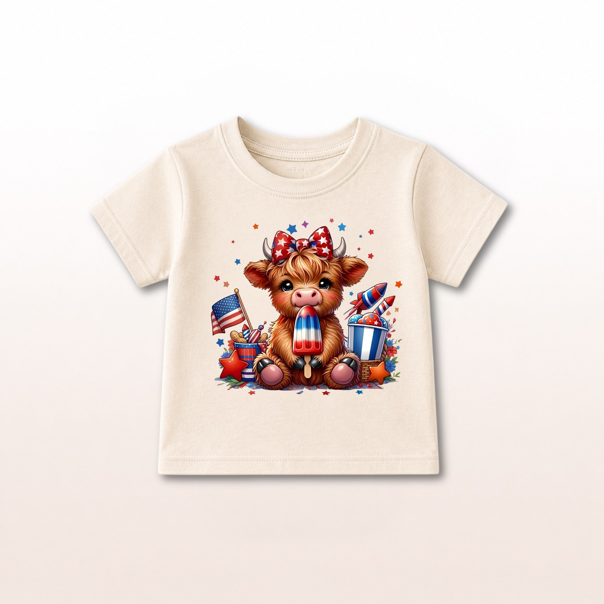 Patriotic Highland Cow Toddler Tee by Lucy Lou & Emma Sue