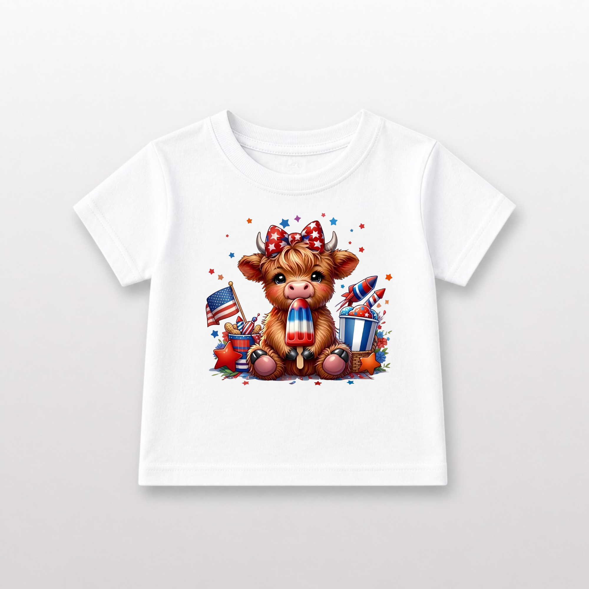 Patriotic Highland Cow Toddler Tee by Lucy Lou & Emma Sue