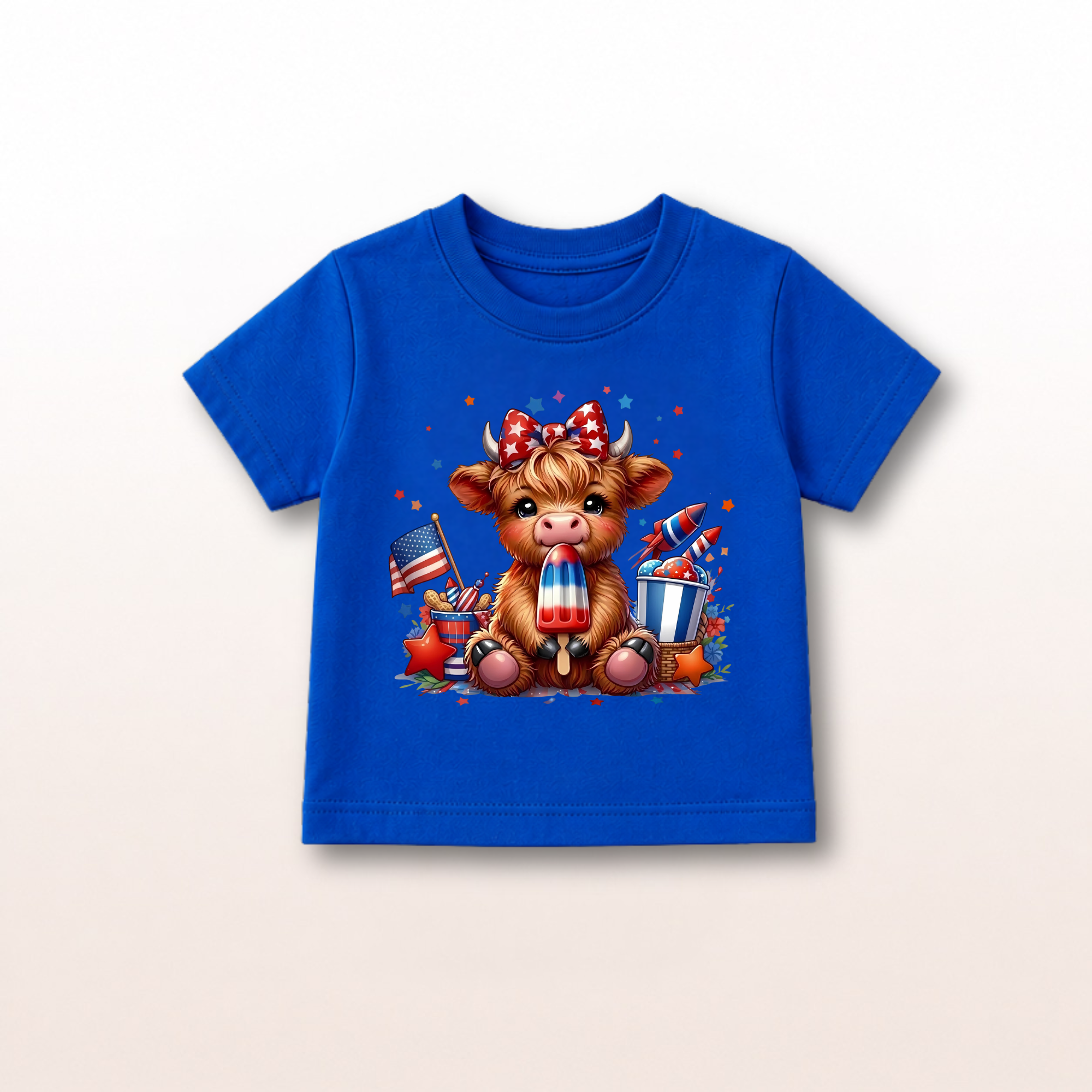 Patriotic Highland Cow Toddler Tee by Lucy Lou & Emma Sue