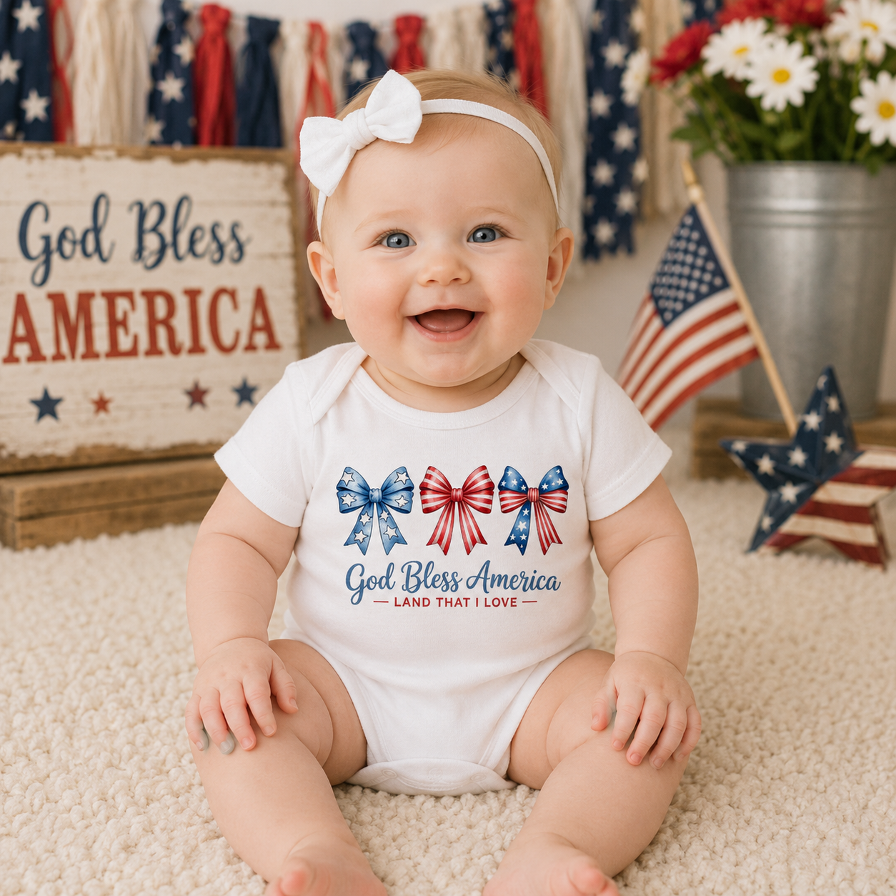 God Bless America Baby Onesie by Lucy Lou & Emma Sue