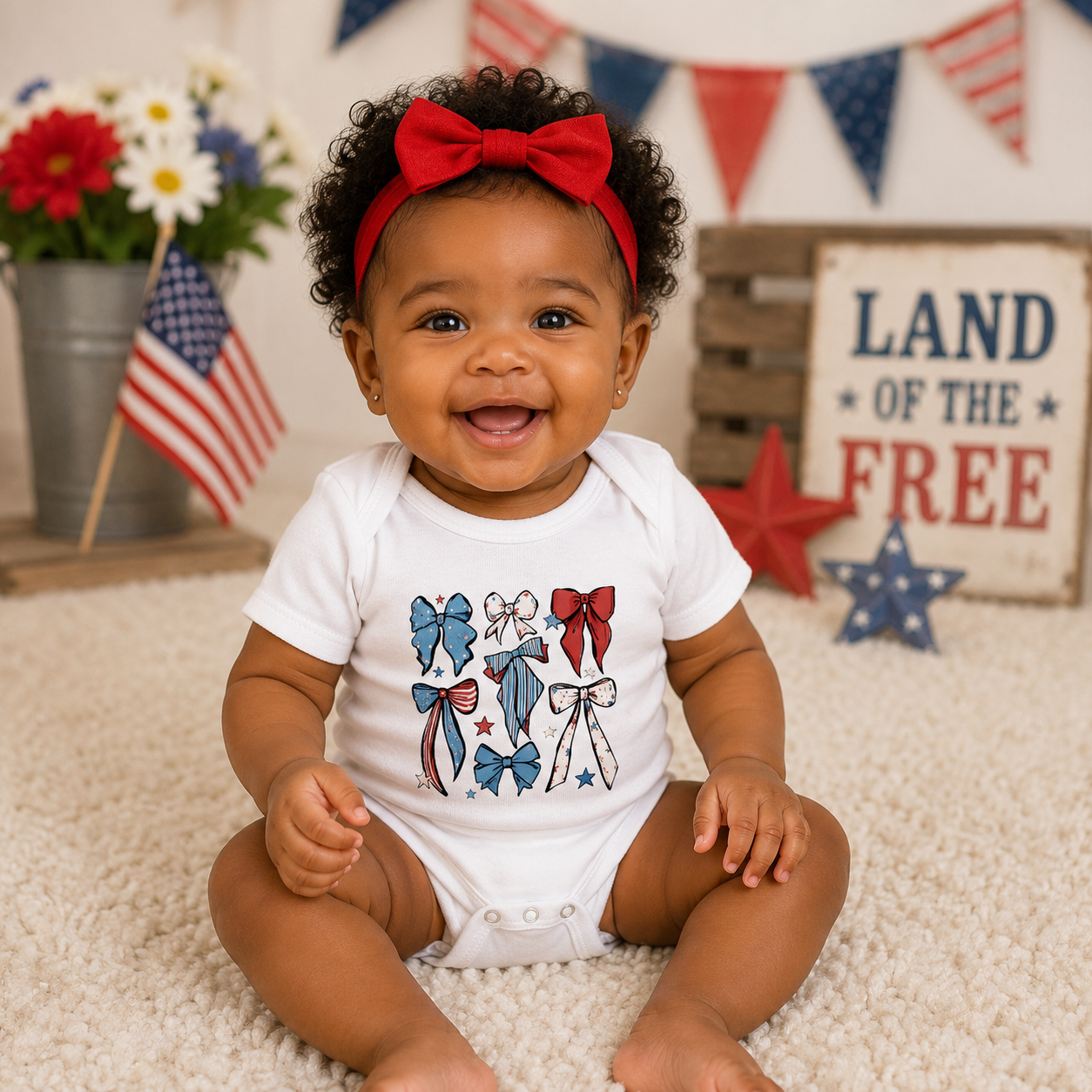 Patriotic Bows Baby Onesie by Lucy Lou & Emma Sue
