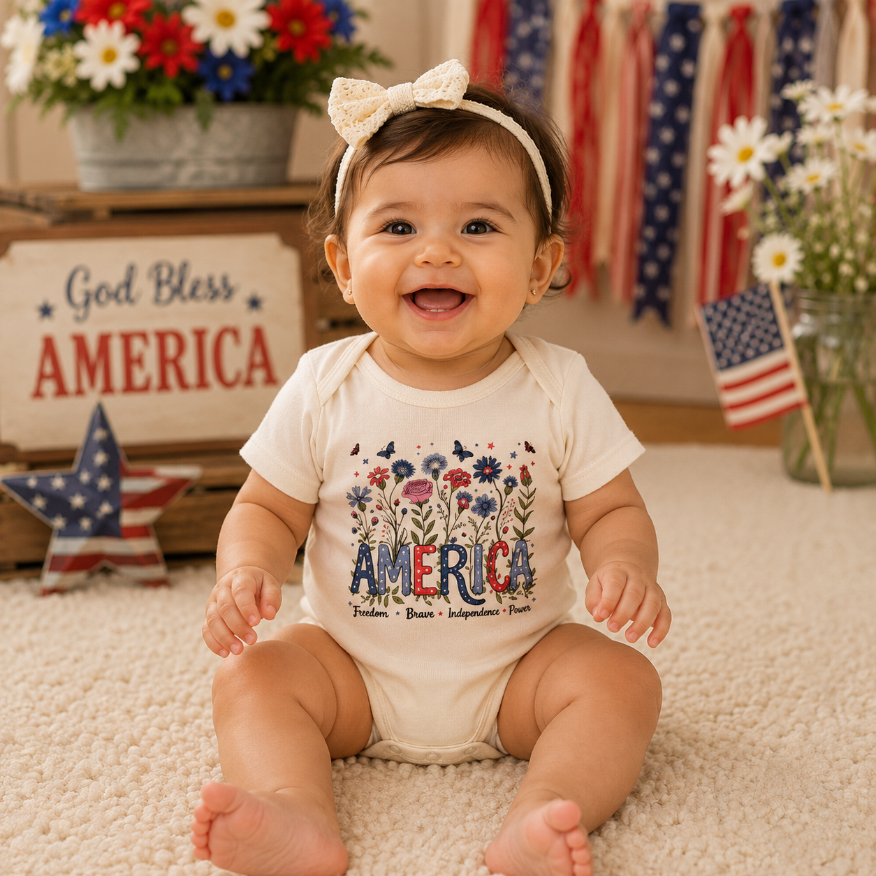 America Floral Baby Onesie by Lucy Lou & Emma Sue