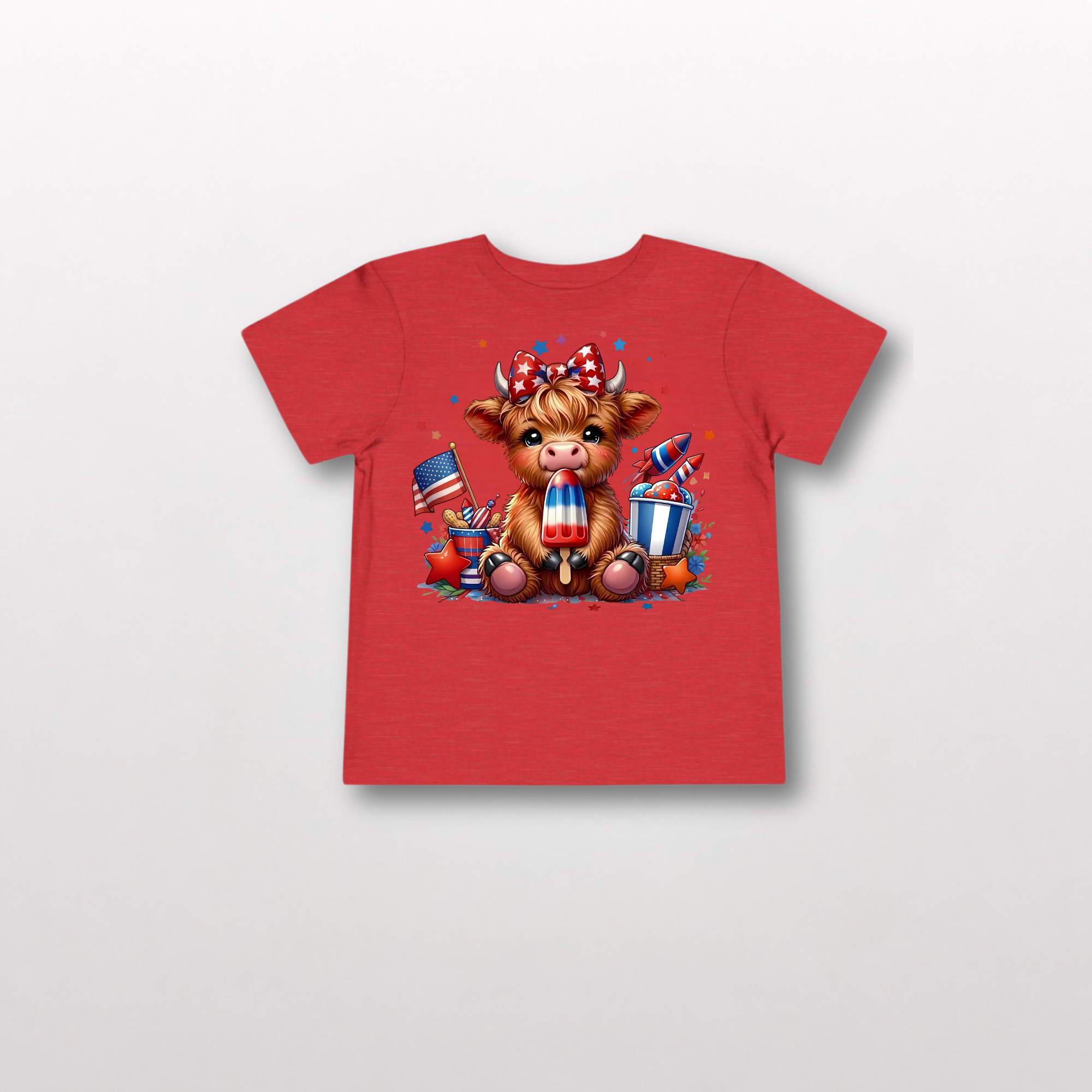 Patriotic Highland Cow Toddler T-shirt by Lucy Lou & Emma Sue
