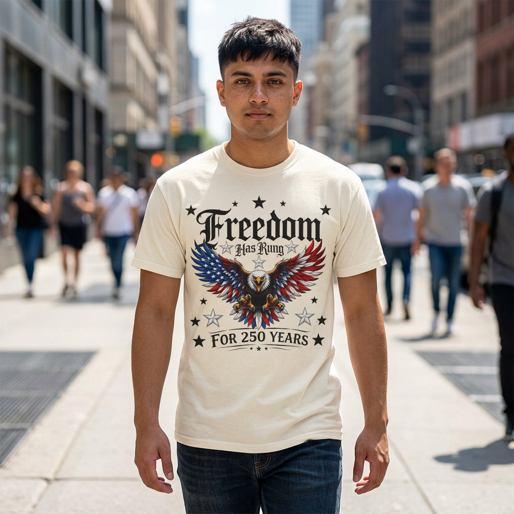 Freedom Has Run Eagle Patriotic 250 Years Independence Tee by Printify